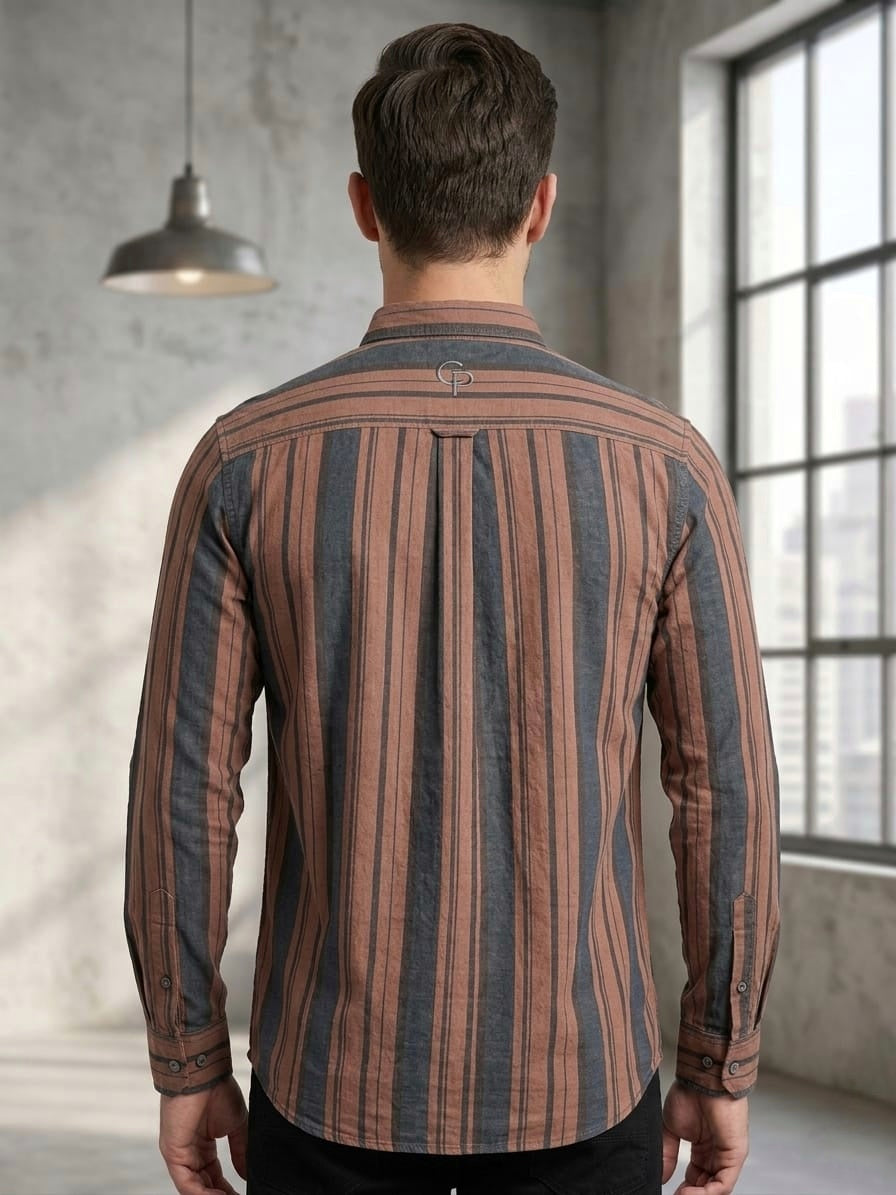 Men's Vertical Stripe "Cosmos" Graphic Print Full Sleeve Casual Shirt