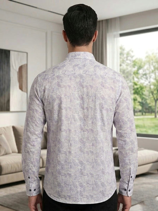 Men's Tropical Leaf Print Full Sleeve Casual Shirt