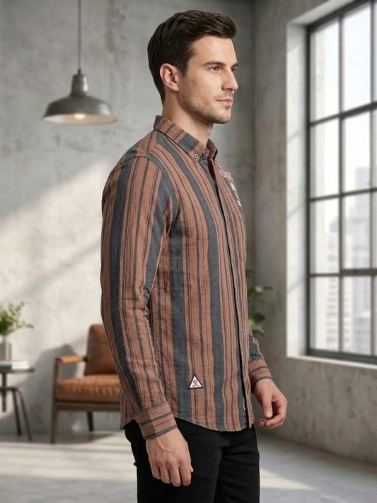 Men's Vertical Stripe "Cosmos" Graphic Print Full Sleeve Casual Shirt