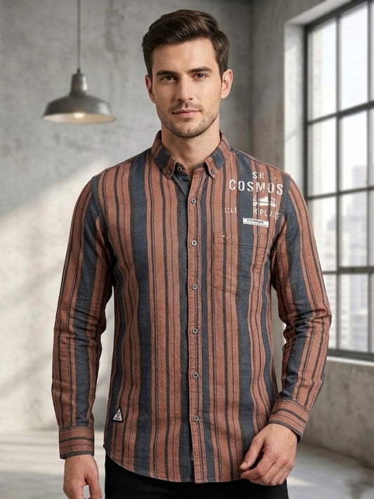 Men's Vertical Stripe "Cosmos" Graphic Print Full Sleeve Casual Shirt