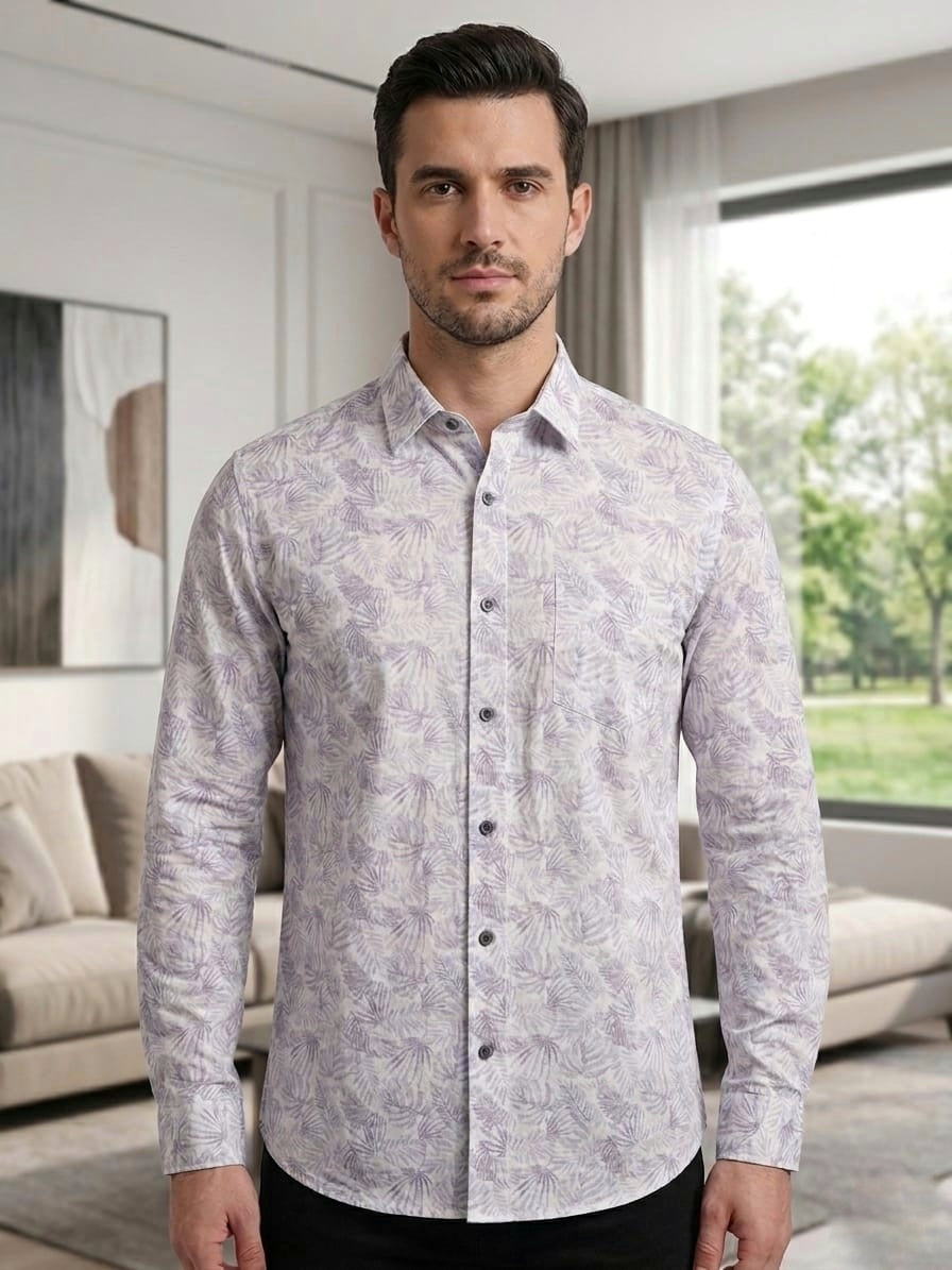 Men's Tropical Leaf Print Full Sleeve Casual Shirt