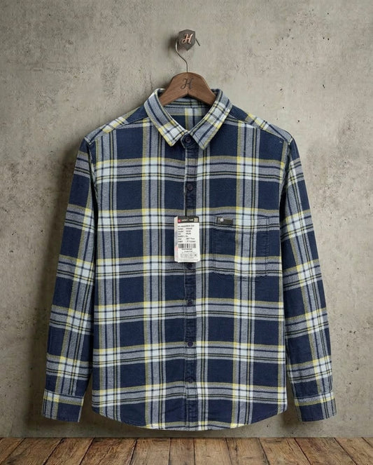 Midnight Grid Plaid Shirt – Navy & Yellow