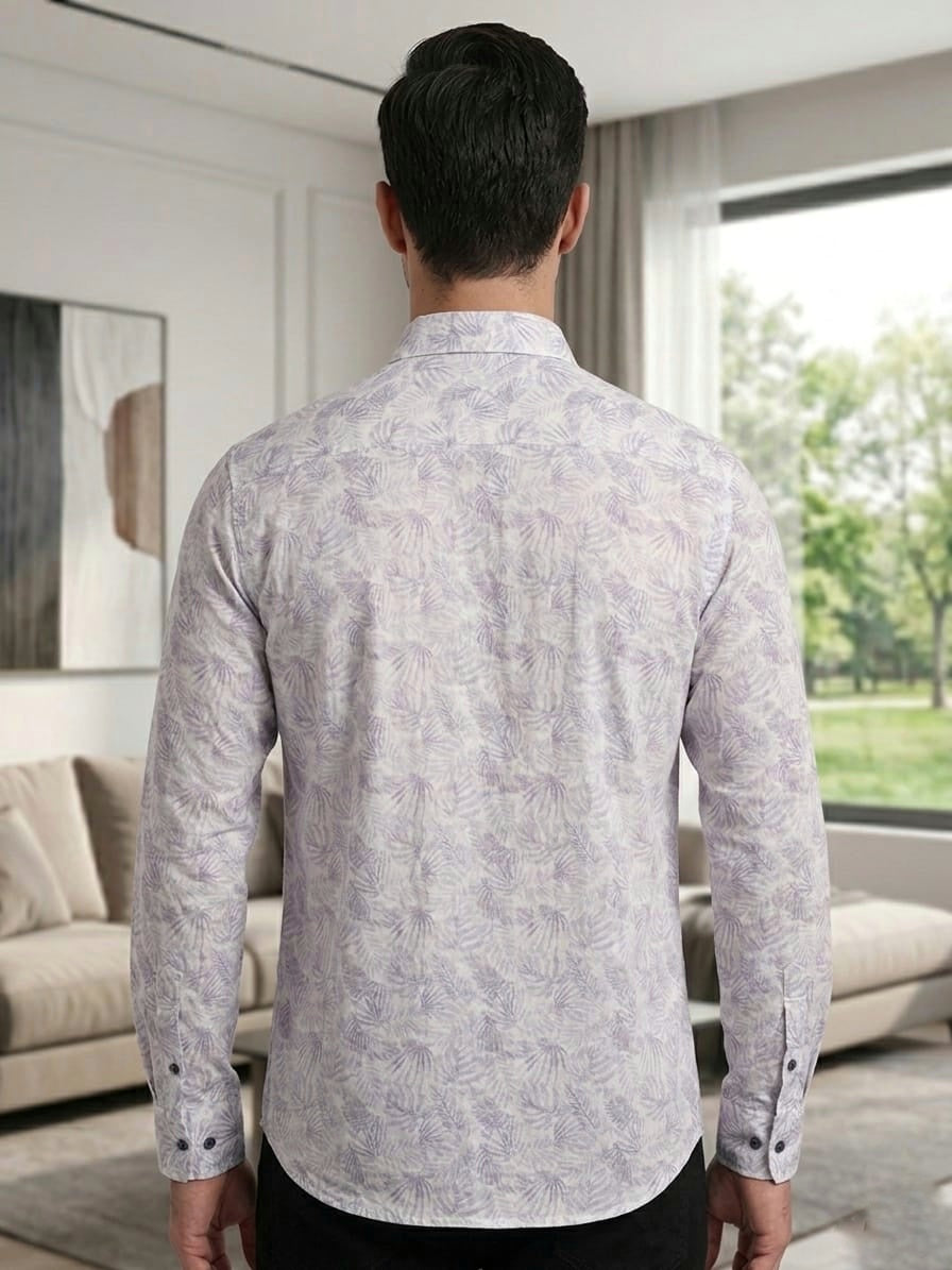 Men's Tropical Leaf Print Full Sleeve Casual Shirt