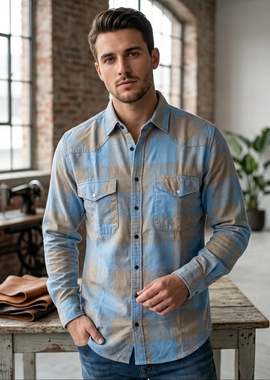 Skyline Plaid Shirt – Blue & Beige